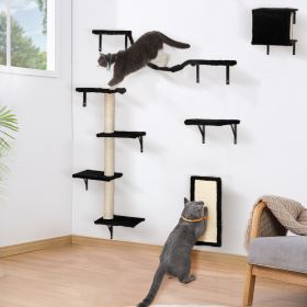 5 Pcs Wall Mounted Cat Climber Set;  Floating Cat Shelves and Perches;  Cat Activity Tree with Scratching Posts;  Modern Cat Furniture (Color: black)