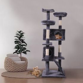 Cat Tree Cat Tower with Scratching Ball, Plush Cushion, Ladder and Condos for Indoor Cats, Gray XH (Color: Gray)